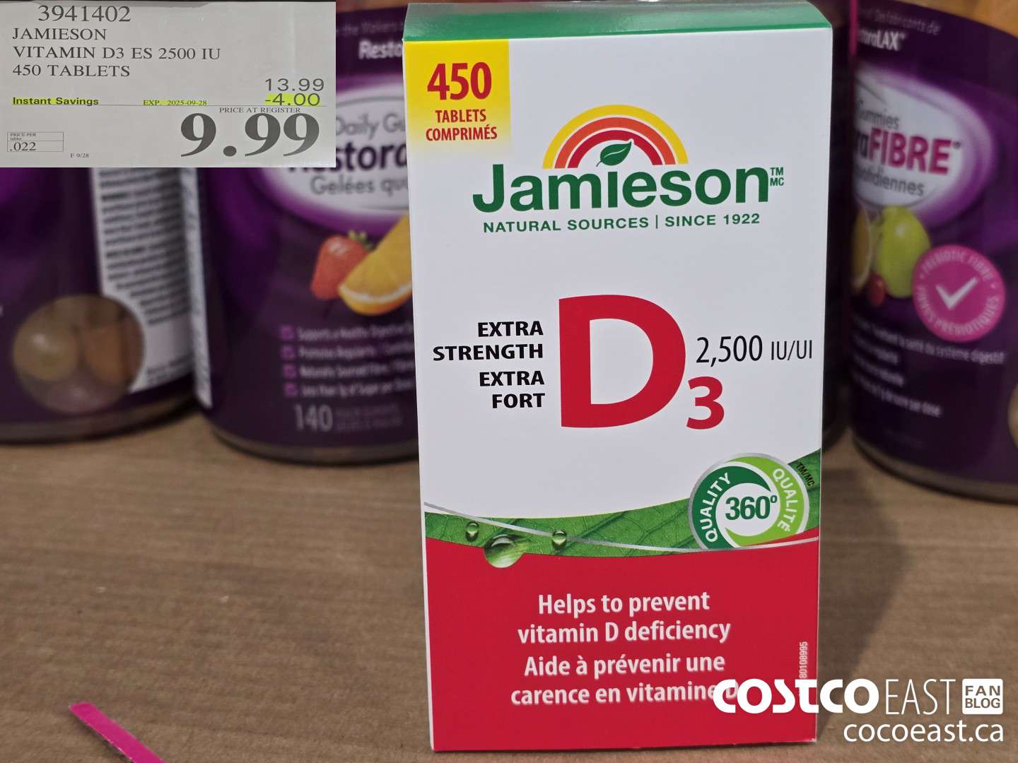 3941402 JAMIESON VITAMIN D3 2500IU 450 TABLETS ($4.00 INSTANT SAVINGS EXPIRES ON 2025-09-28) $9.99