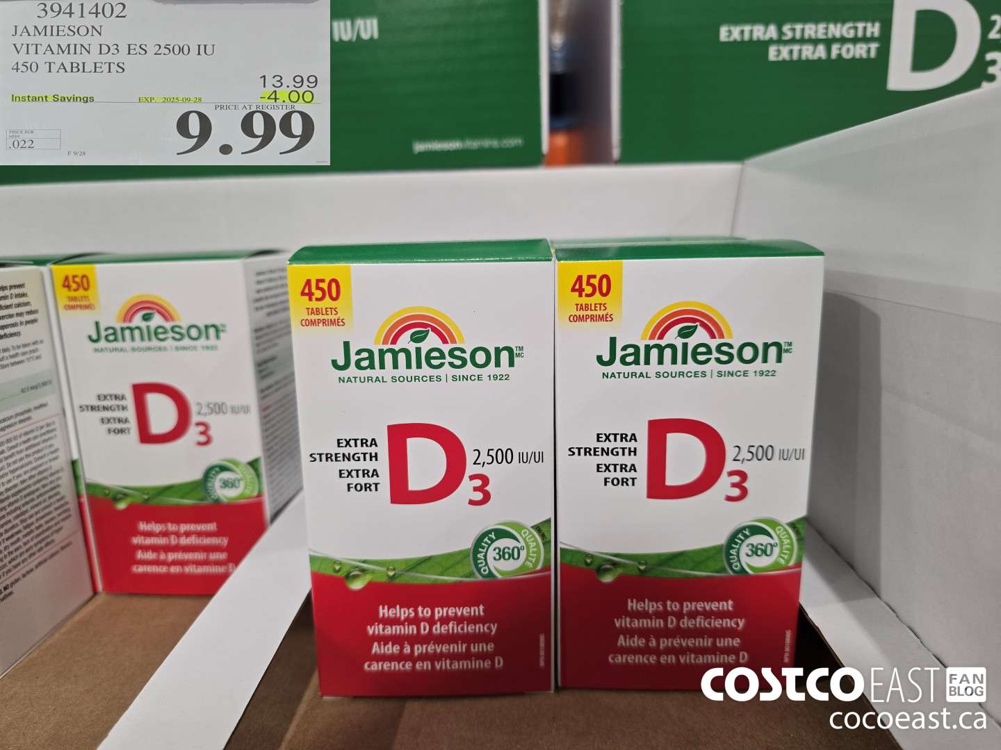 3941402 JAMIESON VITAMIN D3 2500IU 450 TABLETS ($4.00 INSTANT SAVINGS EXPIRES ON 2025-09-28) $9.99