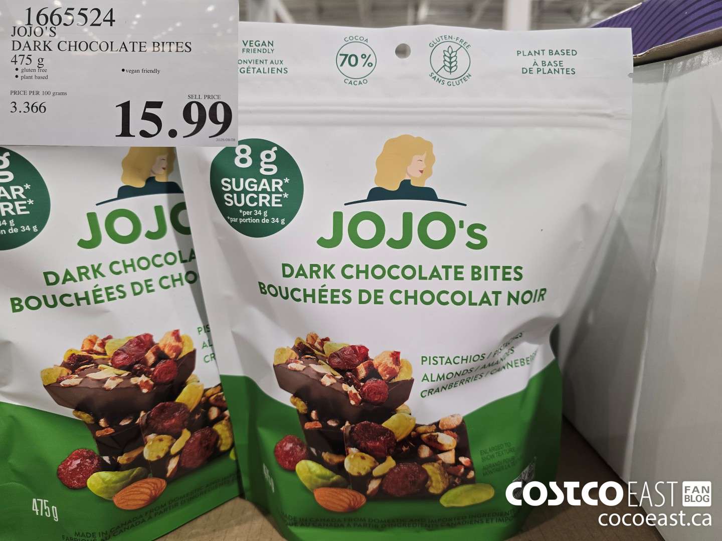 1665524 JOJO'S DARK CHOCOLATE BITES 475 G $15.99