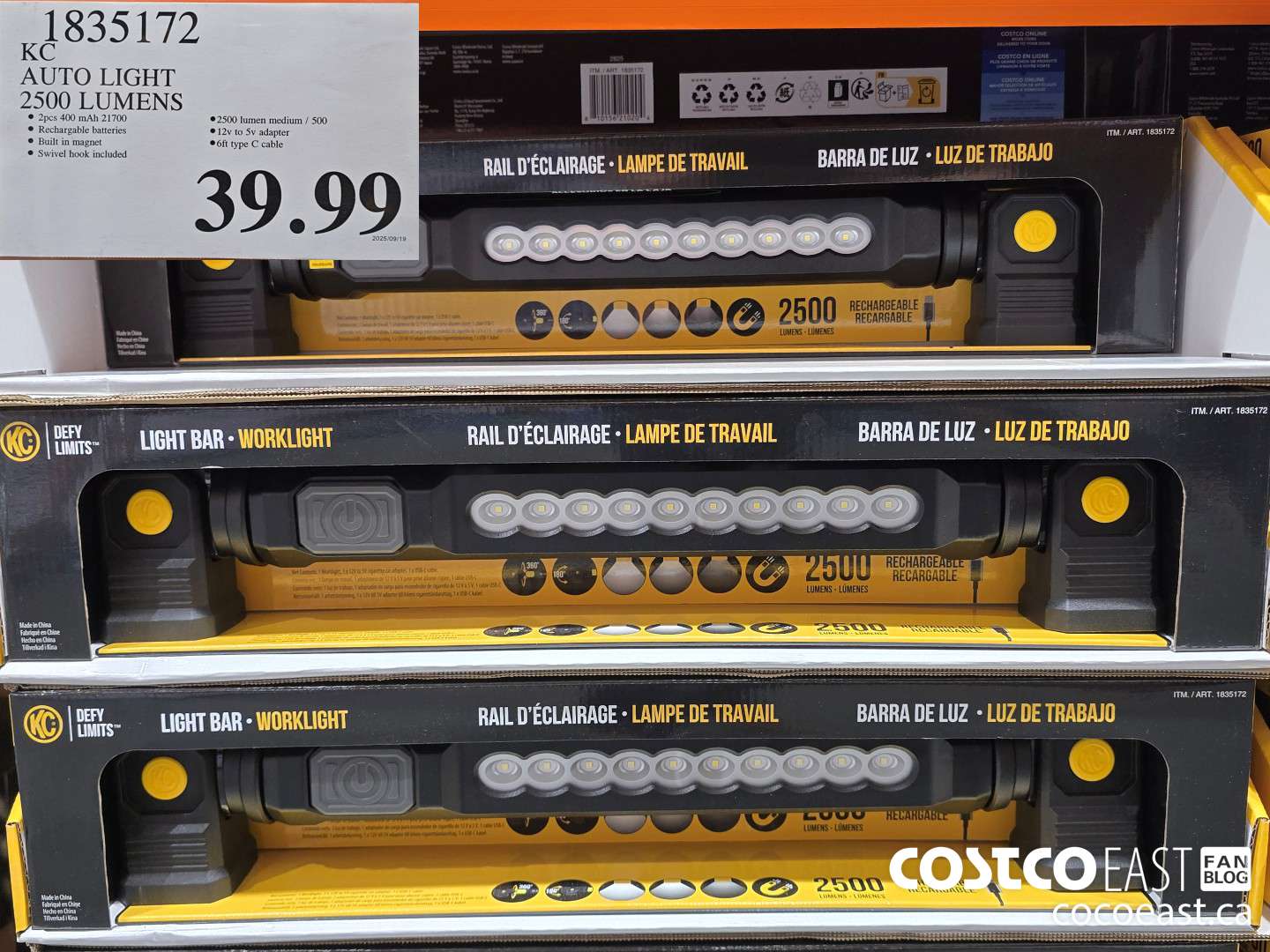 1835172 KC AUTO LIGHT 2500 LUMEN $39.99