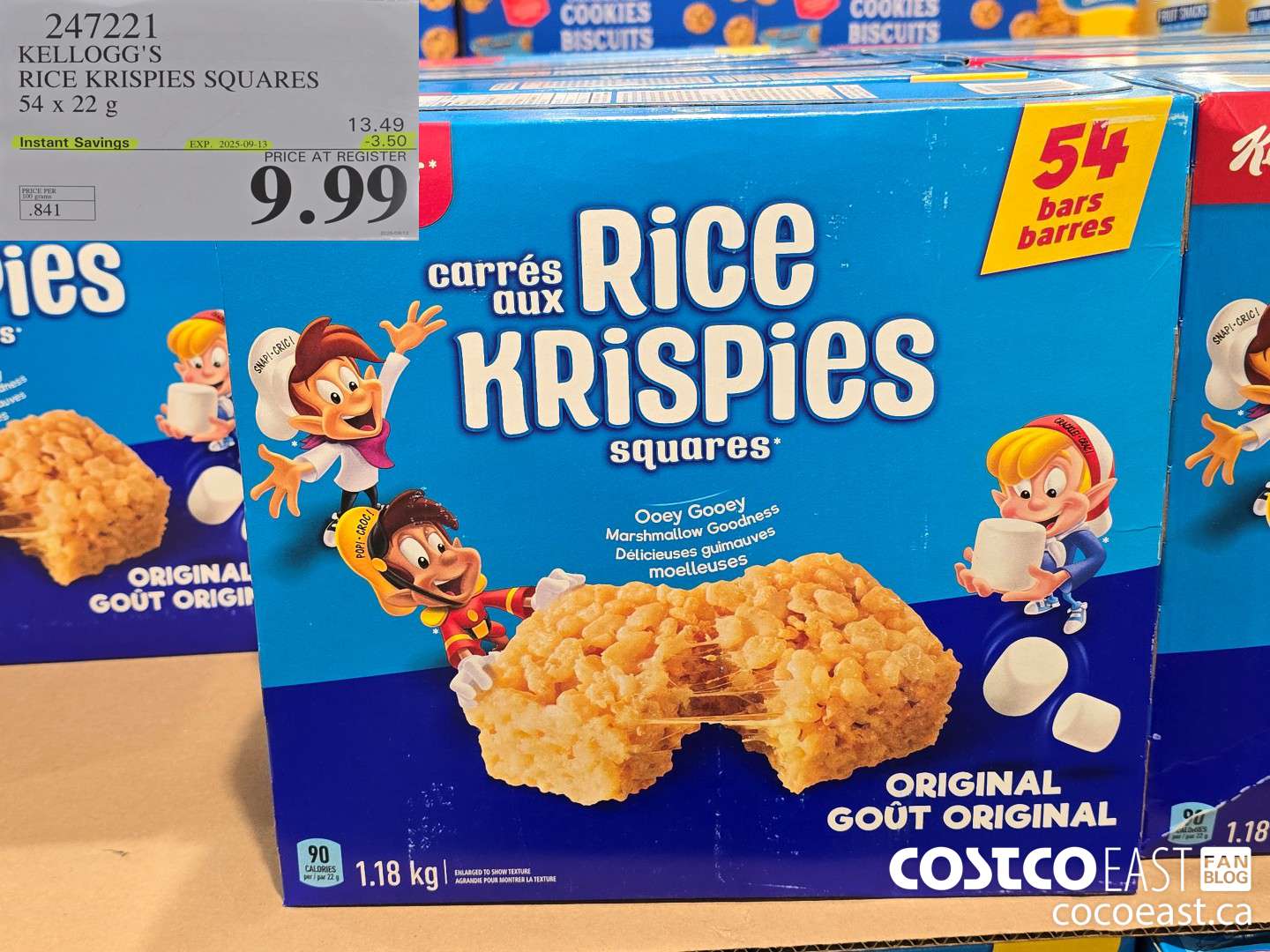 247221 KELLOGG'S RICE KRISPIES SQUARES 54 X 22 G ($3.50 INSTANT SAVINGS EXPIRES ON 2025-09-13) $9.99
