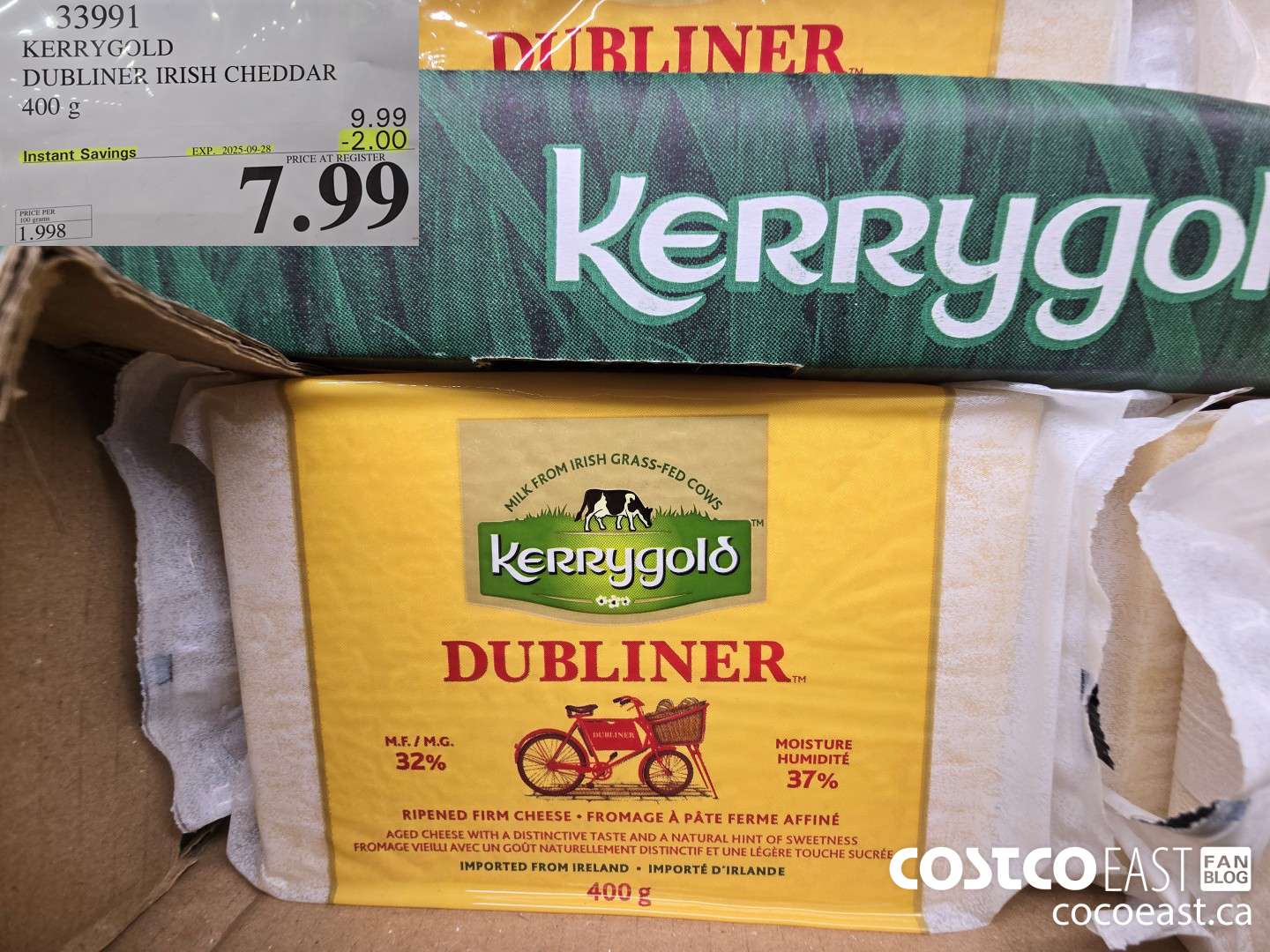 33991 KERRYGOLD DUBLINER IRISH CHEESE 400 g ($2.00 INSTANT SAVINGS EXPIRES ON 2025-09-28) $7.99