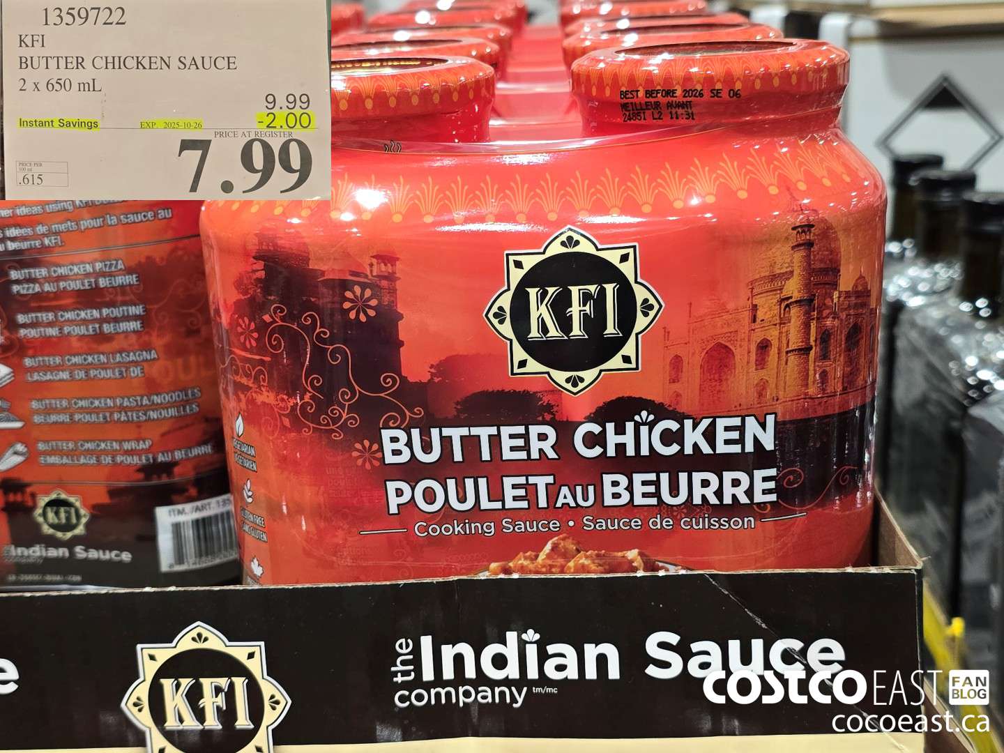 1359722 KFI BUTTER CHICKEN SAUCE 2 x 650 mL ($2.00 INSTANT SAVINGS EXPIRES ON 2025-10-26) $7.99