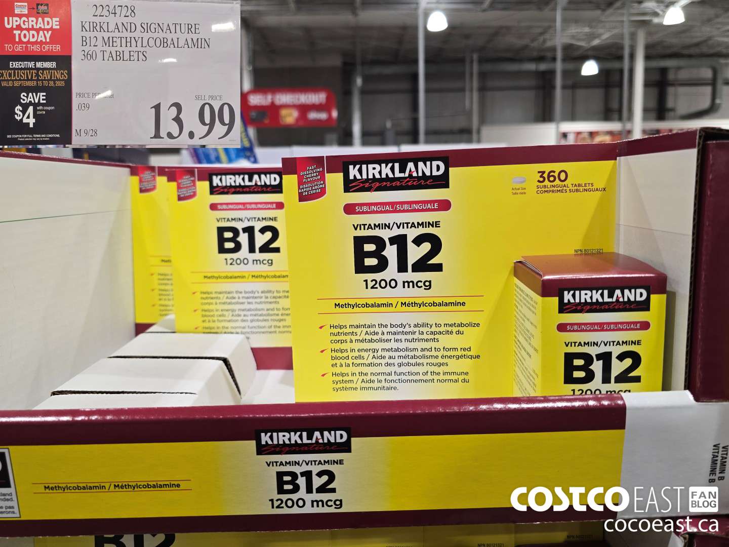 2234728 KIRKLAND SIGNATURE B12 METHYLCOBALAMIN 360 TABLETS ($4.00 INSTANT SAVINGS EXPIRES ON 2025-09-28) $9.99