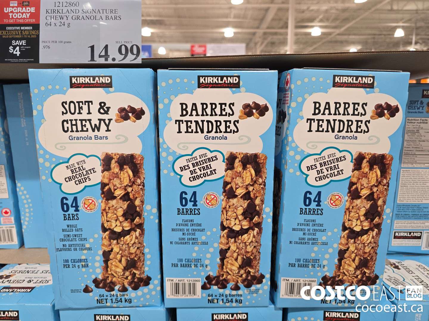 1212860 KIRKLAND SIGNATURE CHEWY GRANOLA BARS 64 X 24 G ($4.00 INSTANT SAVINGS EXPIRES ON 2025-09-14) $10.99
