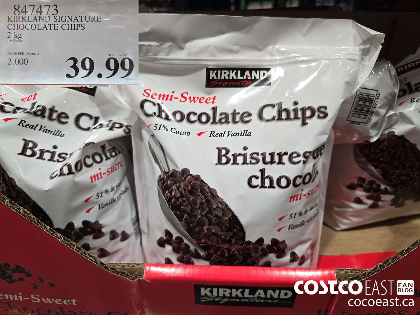 847473 KIRKLAND SIGNATURE CHOCOLATE CHIPS 2 KG $39.99