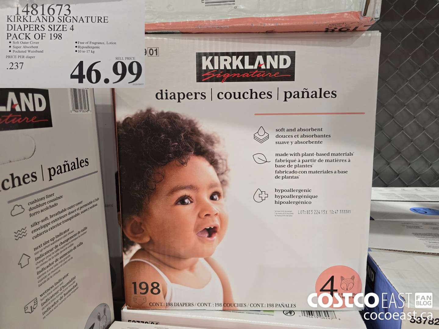 1481673 KIRKLAND SIGNATURE DIAPERS SIZE 4 PACK OF 198 $46.99