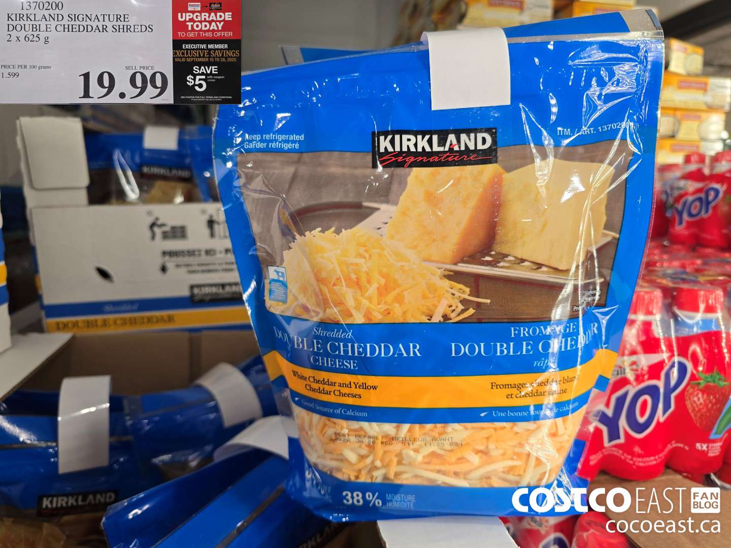 1370200 KIRKLAND SIGNATURE DOUBLE CHEDDAR SHREDS 2 X 625 G 2025-0928 ($5.00 INSTANT SAVINGS) $14.99