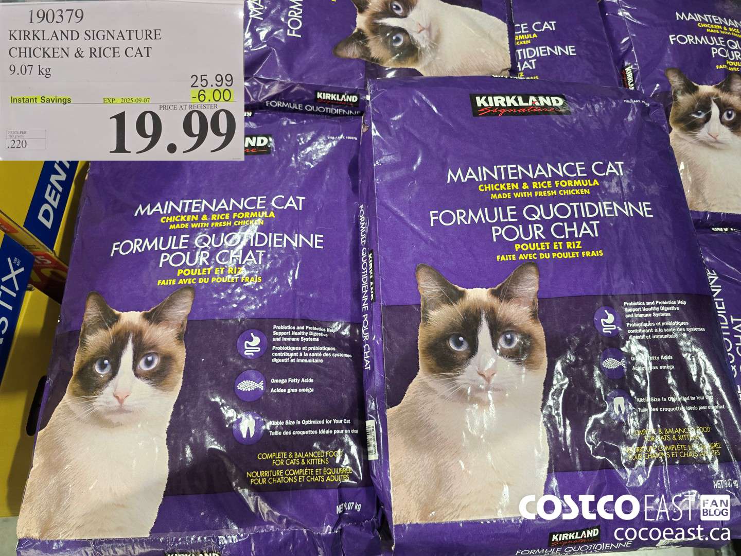 190379 KIRKLAND SIGNATURE DRY CAT FOOD 9.07 kg ($6.00 INSTANT SAVINGS EXPIRES ON 2025-09-07) $19.99