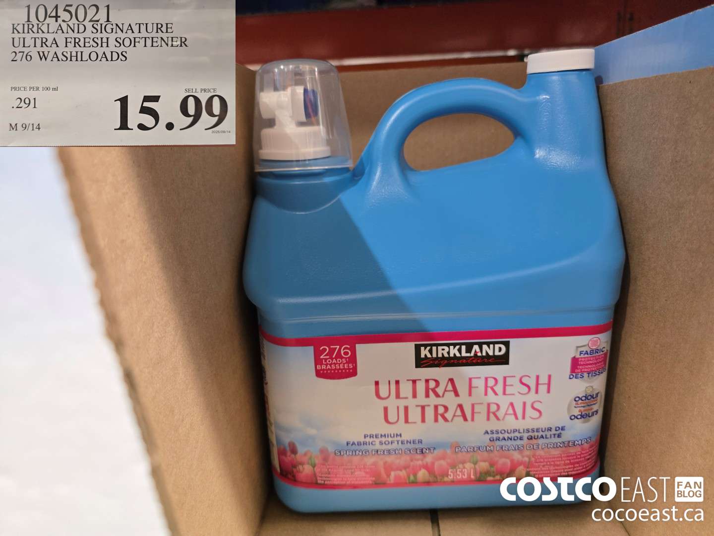 1045021 KIRKLAND SIGNATURE FABRIC SOFTENER 276 WASHLOADS $15.99