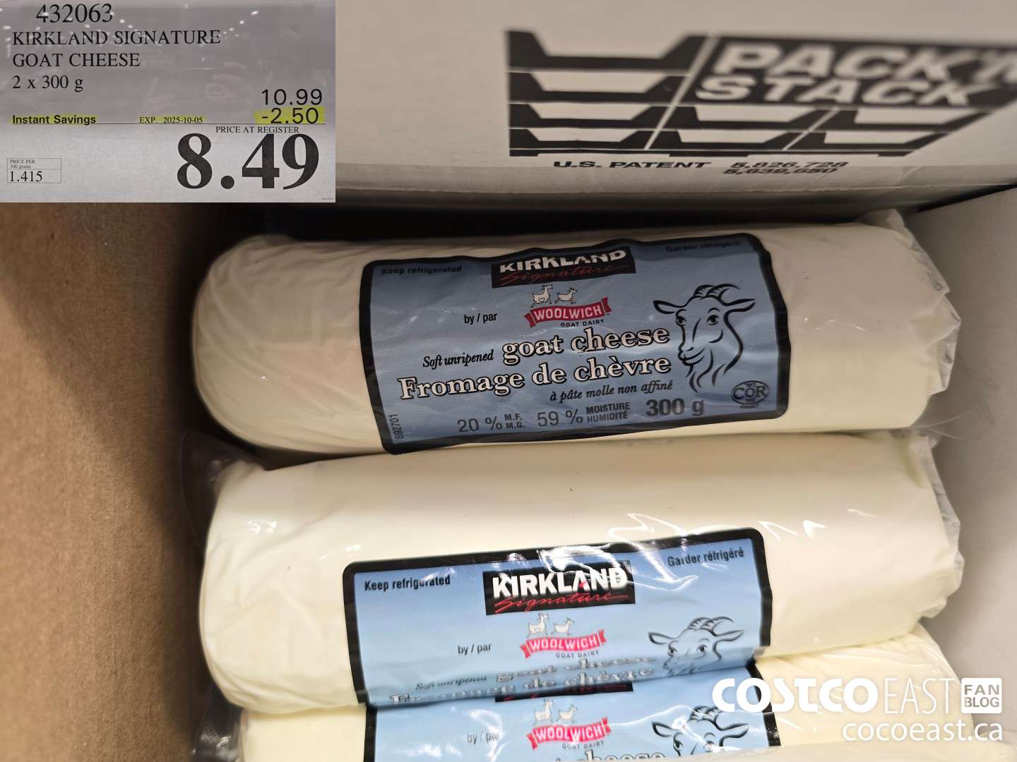 432063 KIRKLAND SIGNATURE GOAT CHEESE 2 X 300 G ($2.50 INSTANT SAVINGS EXPIRES ON 2025-10-05) $8.49