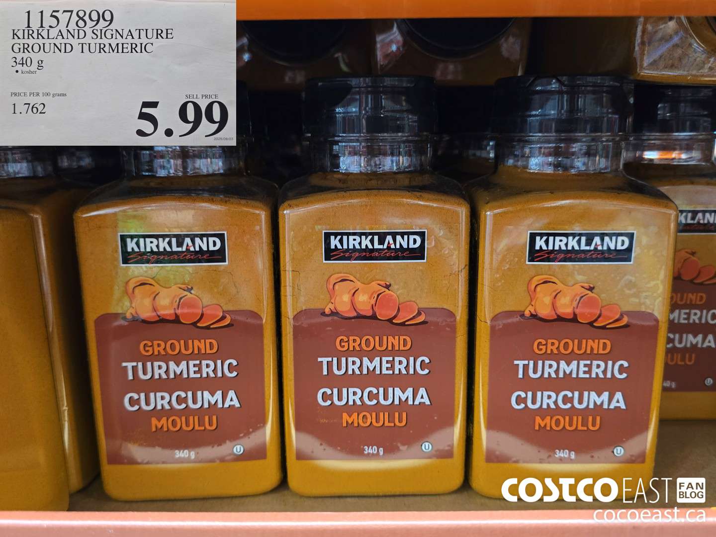 1157899 KIRKLAND SIGNATURE GROUND TURMERIC 340 G $5.99
