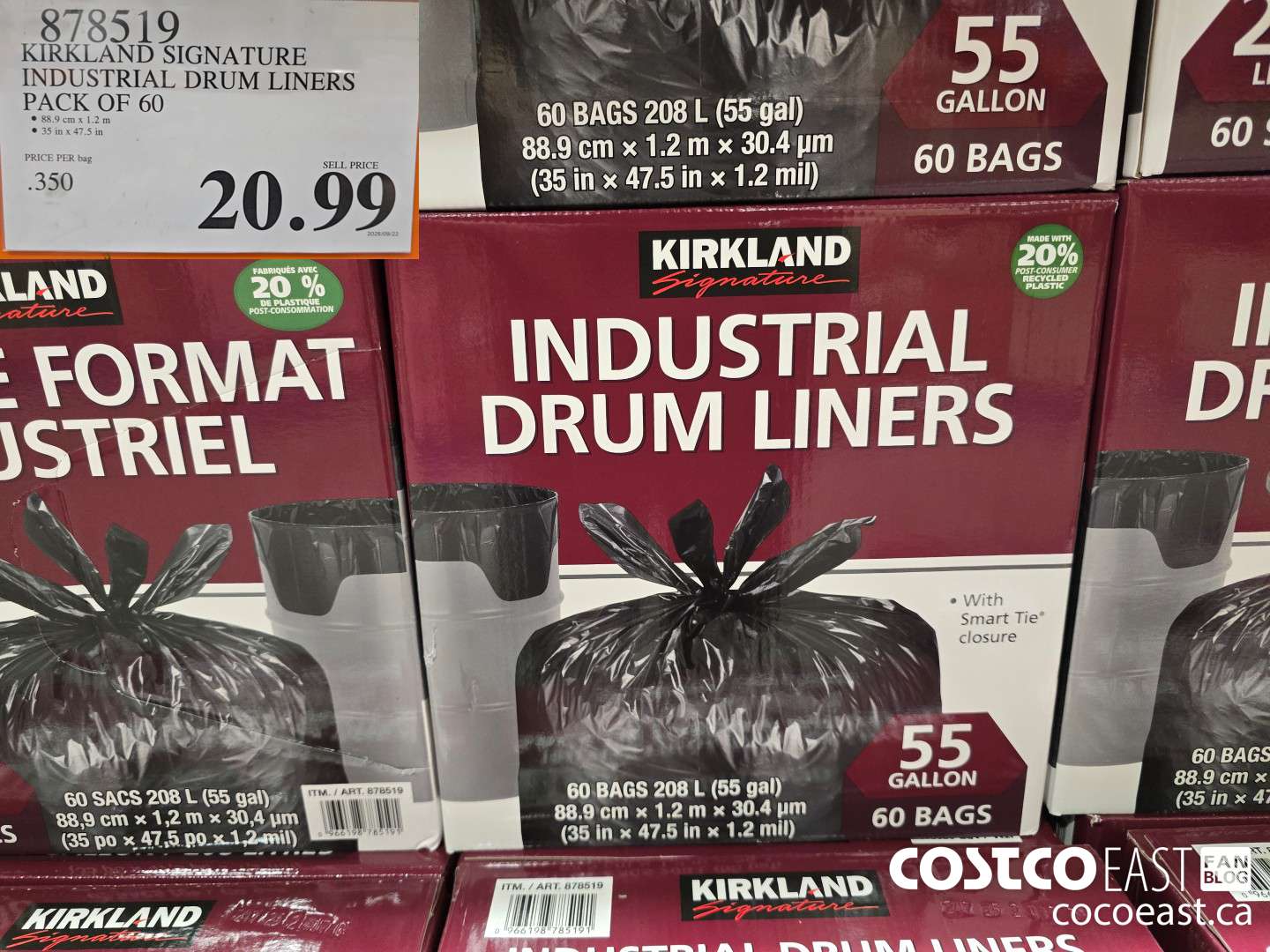878519 KIRKLAND SIGNATURE INDUSTRIAL DRUM LINERS PACK OF 60 $20.99