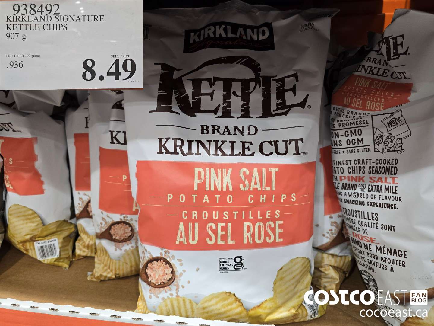 938492 KIRKLAND SIGNATURE KETTLE CHIPS 907 g $8.49