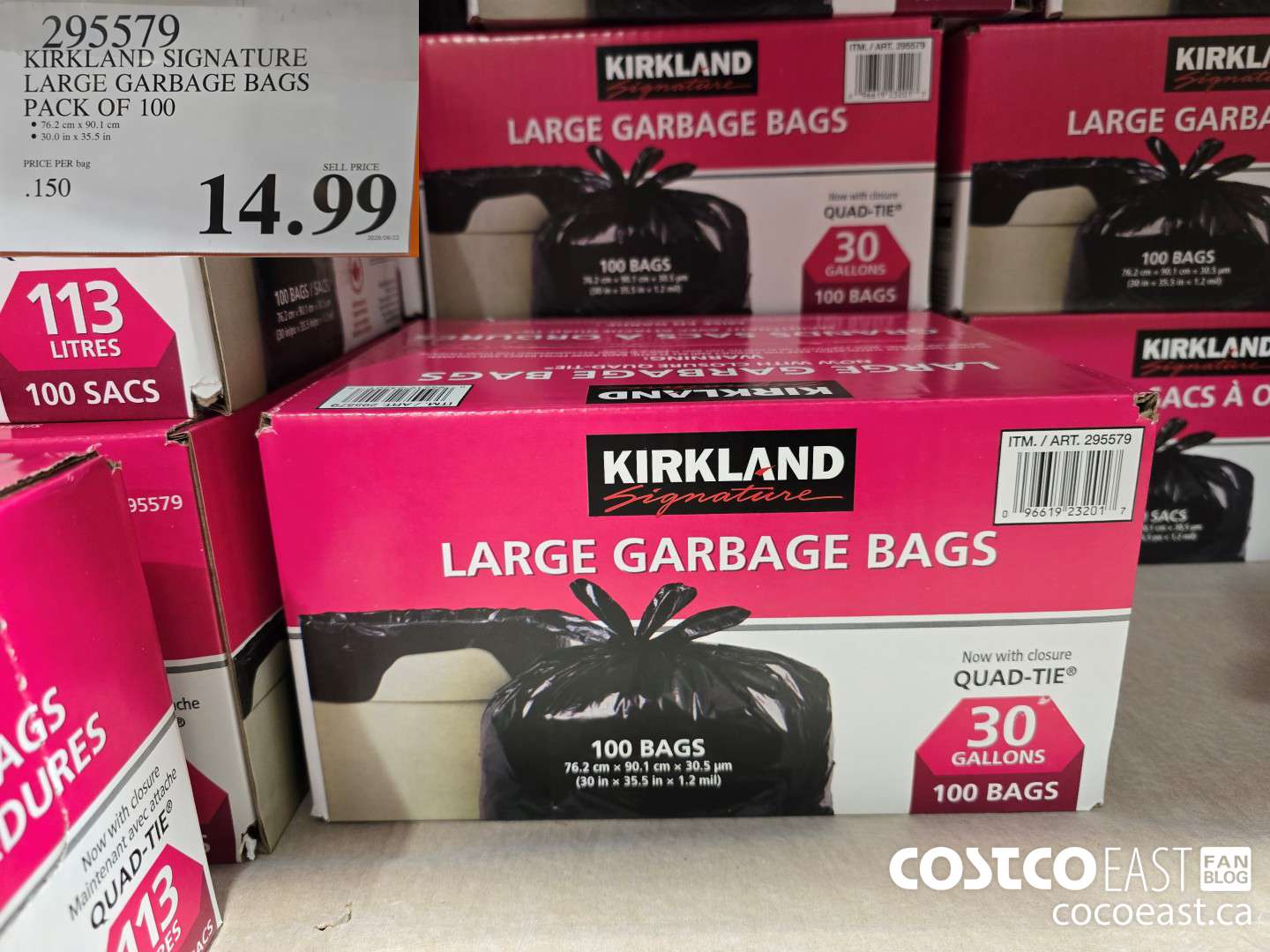 295579 KIRKLAND SIGNATURE LARGE GARBAGE BAGS PACK OF 100 $14.99