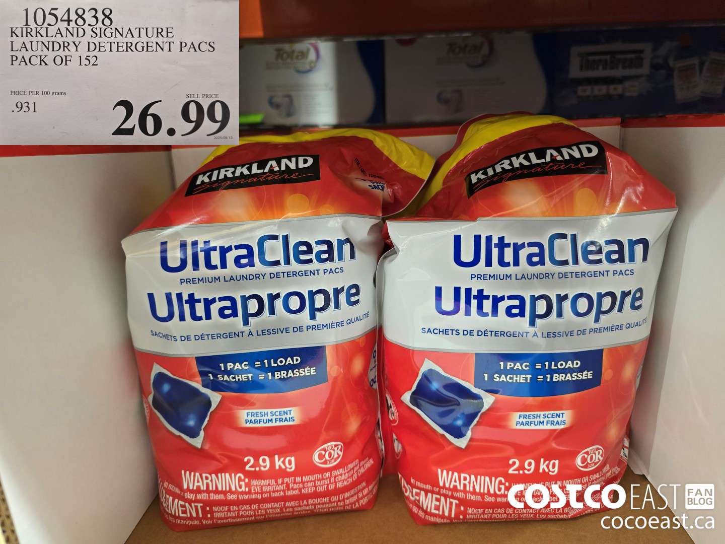 1054838 KIRKLAND SIGNATURE LAUNDRY DETERGENT PACS PACK OF 152 $26.99