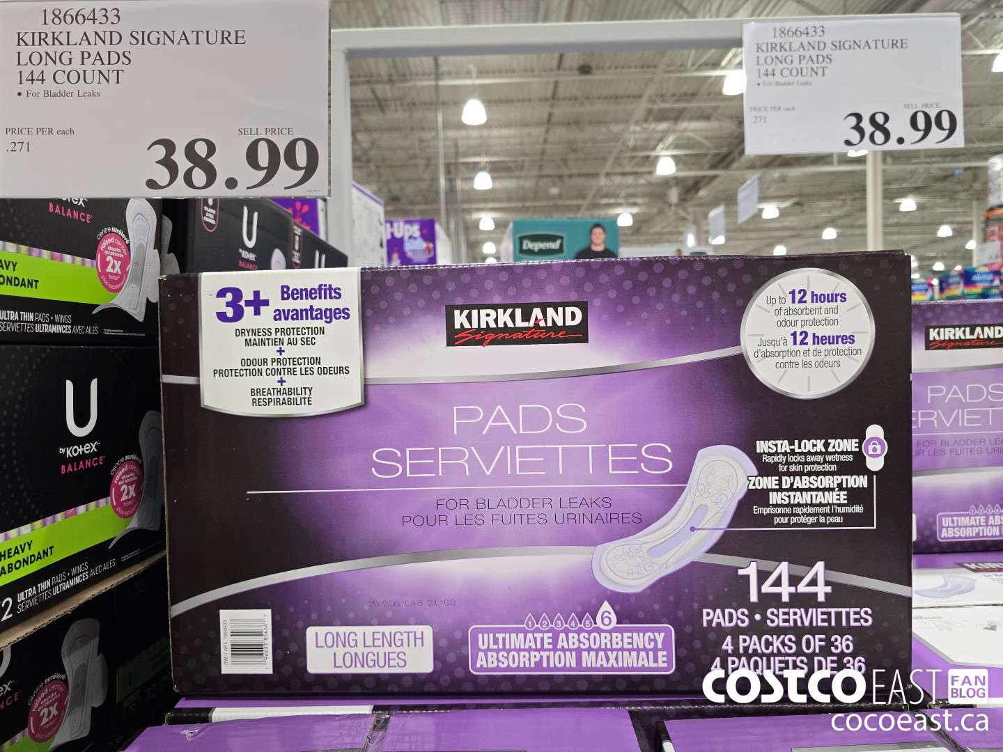 1866433 KIRKLAND SIGNATURE LONG PADS 144 COUNT $38.99