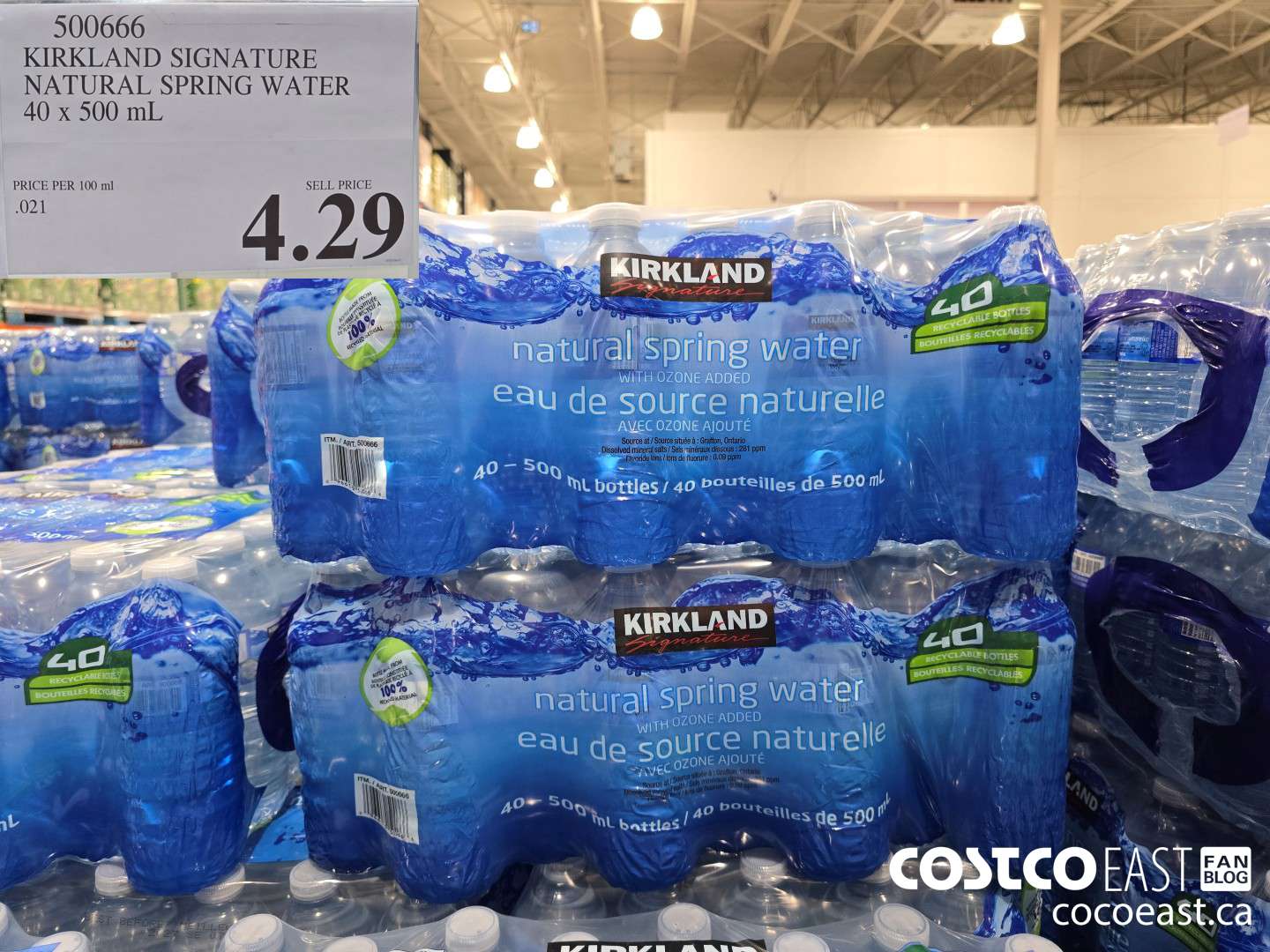 500666 KIRKLAND SIGNATURE NATURAL SPRING WATER 40 X 500 ML $4.29