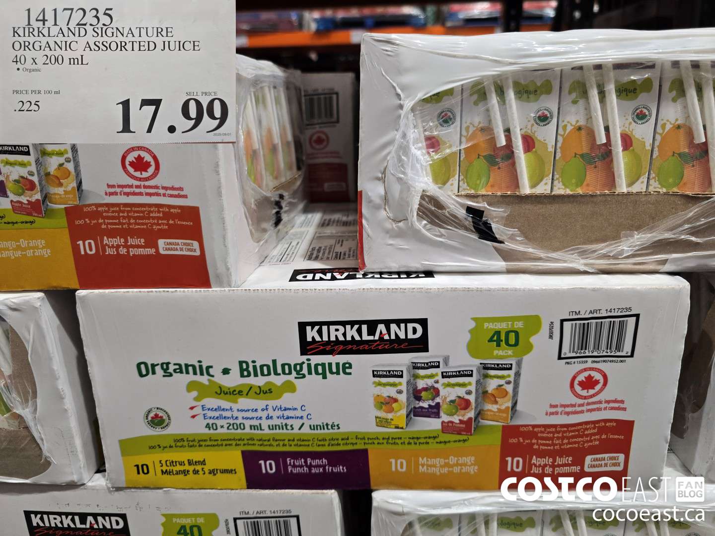1417235 KIRKLAND SIGNATURE ORGANIC ASSORTED JUICE 40 x 200 mL $17.99