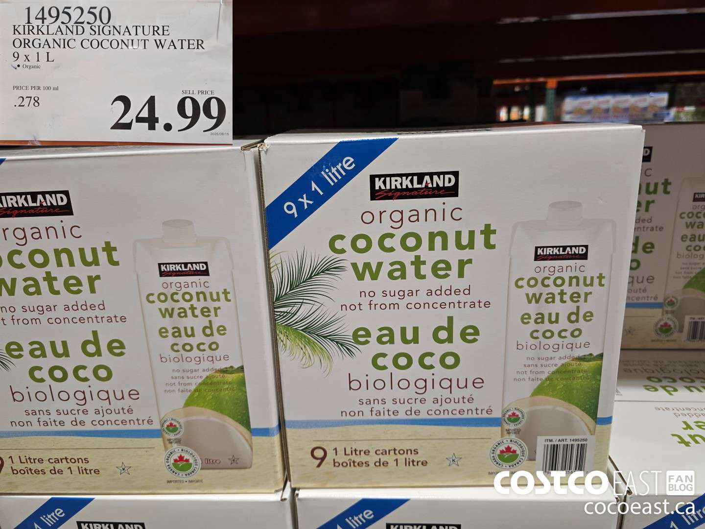 1495250 KIRKLAND SIGNATURE ORGANIC COCONUT WATER 9 X 1L $24.99