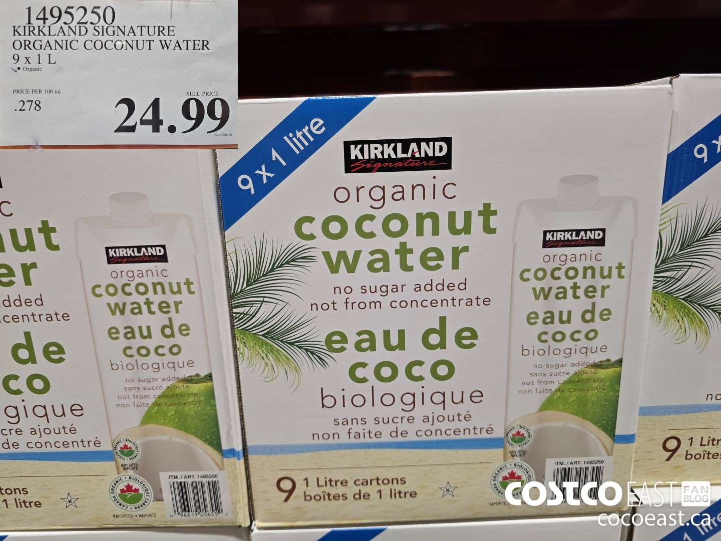 1495250 KIRKLAND SIGNATURE ORGANIC COCONUT WATER 9 X 1L $24.99