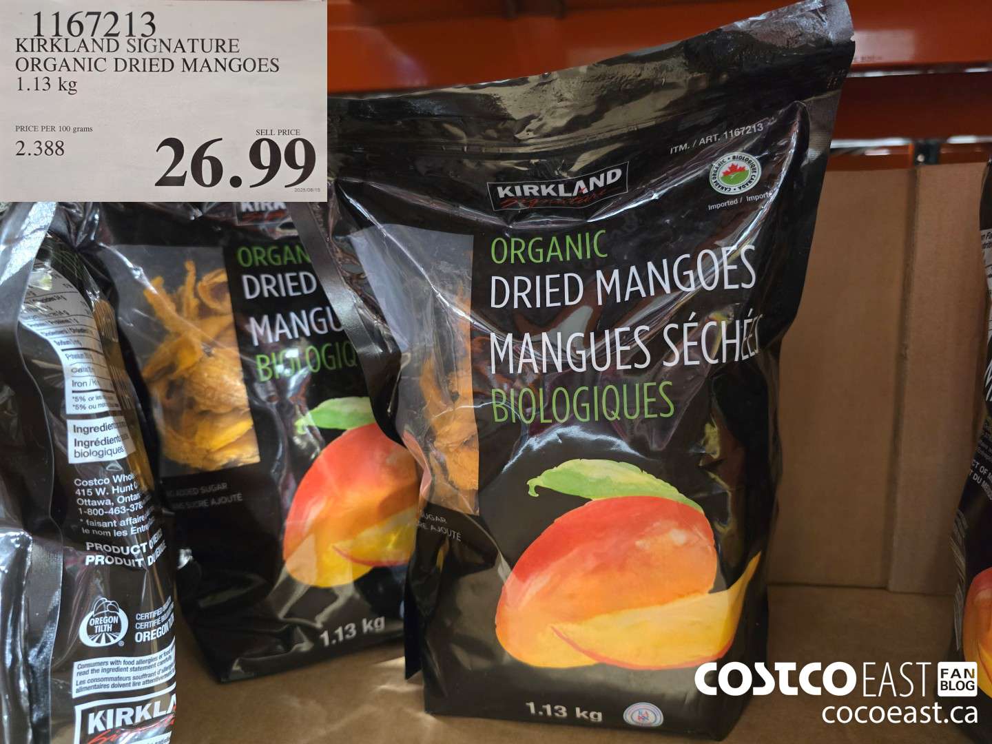 1167213 KIRKLAND SIGNATURE ORGANIC DRIED MANGOES 1.13 KG $26.99