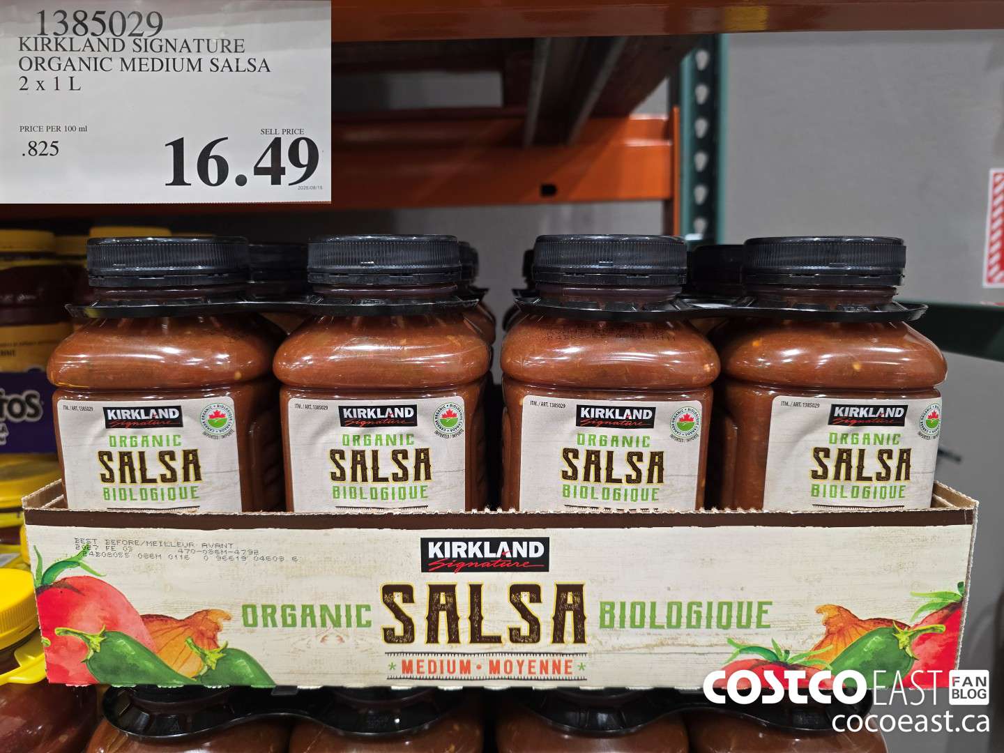 1385029 KIRKLAND SIGNATURE ORGANIC MEDIUM SALSA 2 X 1L $16.49
