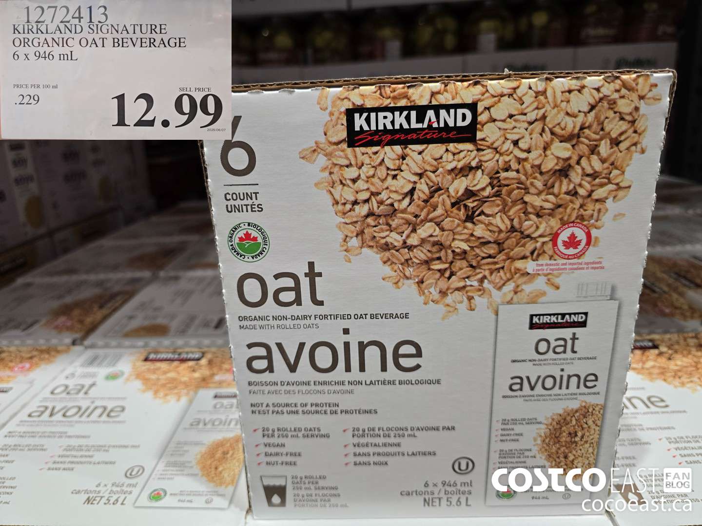 1272413 KIRKLAND SIGNATURE ORGANIC OAT BEVERAGE 6 x 946 mL $12.99