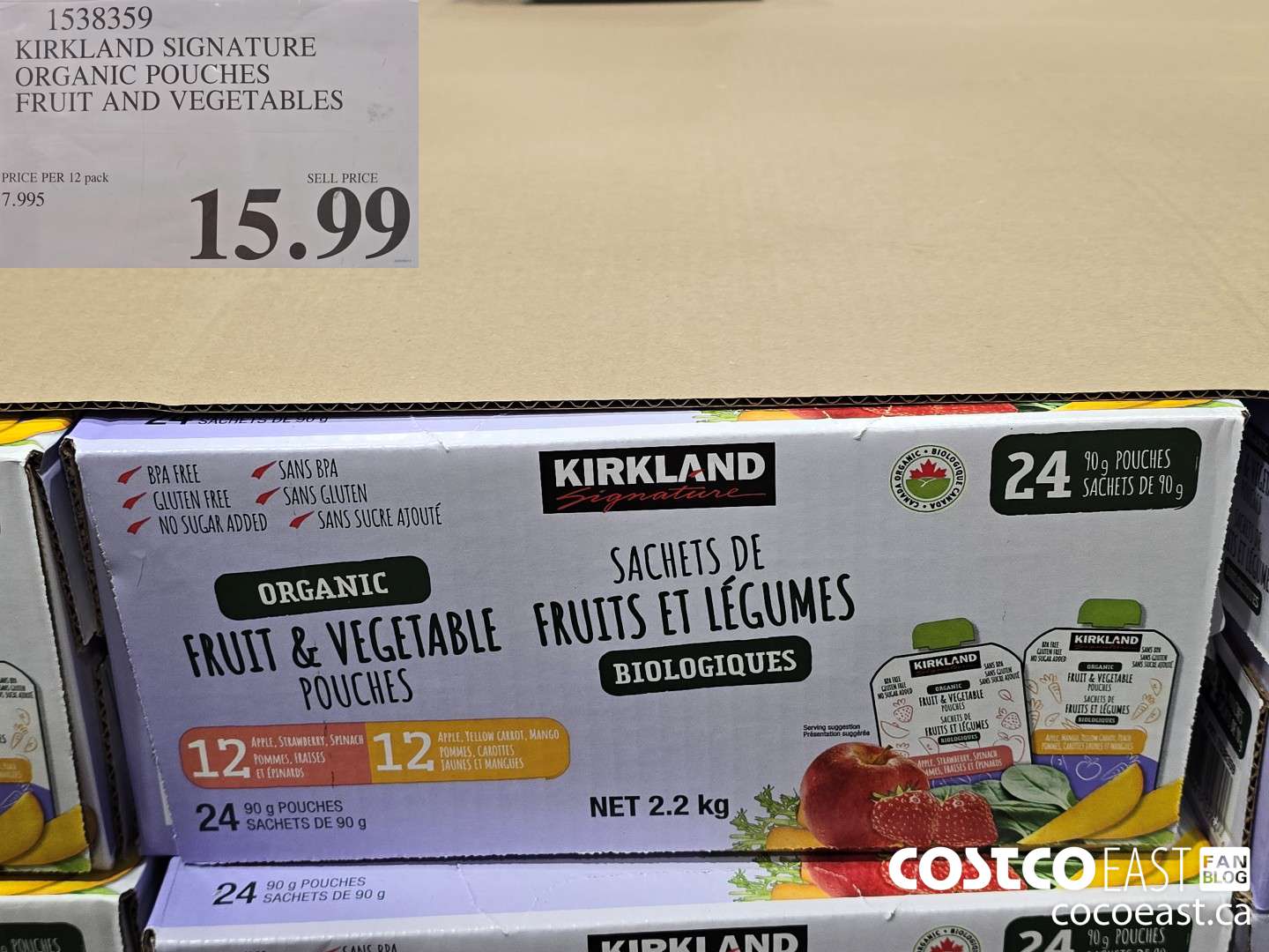1538353 KIRKLAND SIGNATURE ORGANIC POUCHES FRUIT AND VEGETABLES $15.99