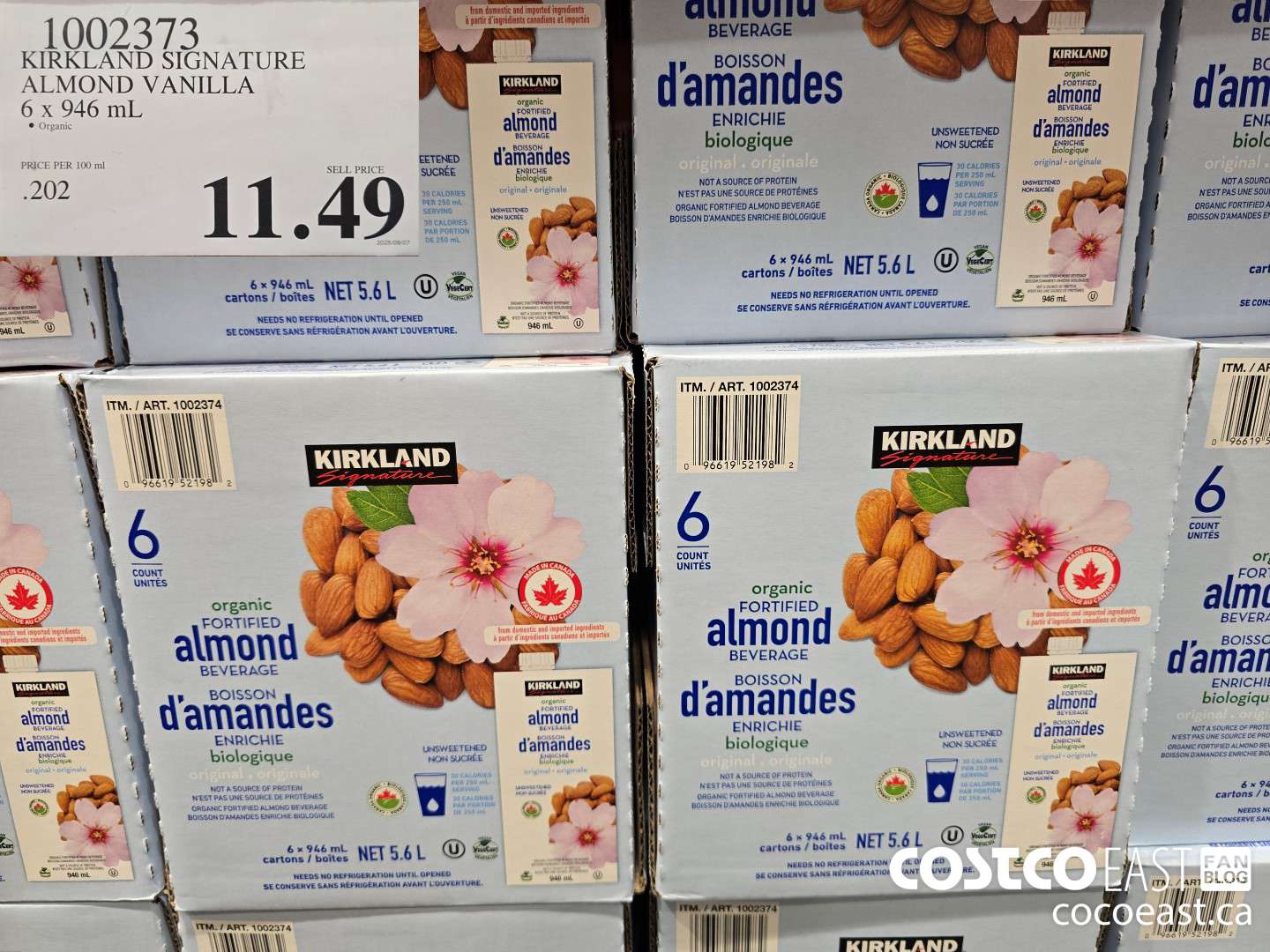 1002373 KIRKLAND SIGNATURE ORG ALMOND VANILLA 6 x 946 mL $11.49