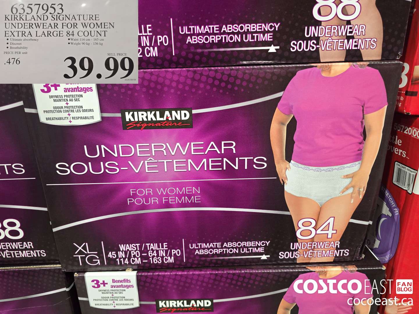 6357953 KIRKLAND SIGNATURE PROTECTIVE UNDERWEAR WOMEN XL 84 COUNT $39.99