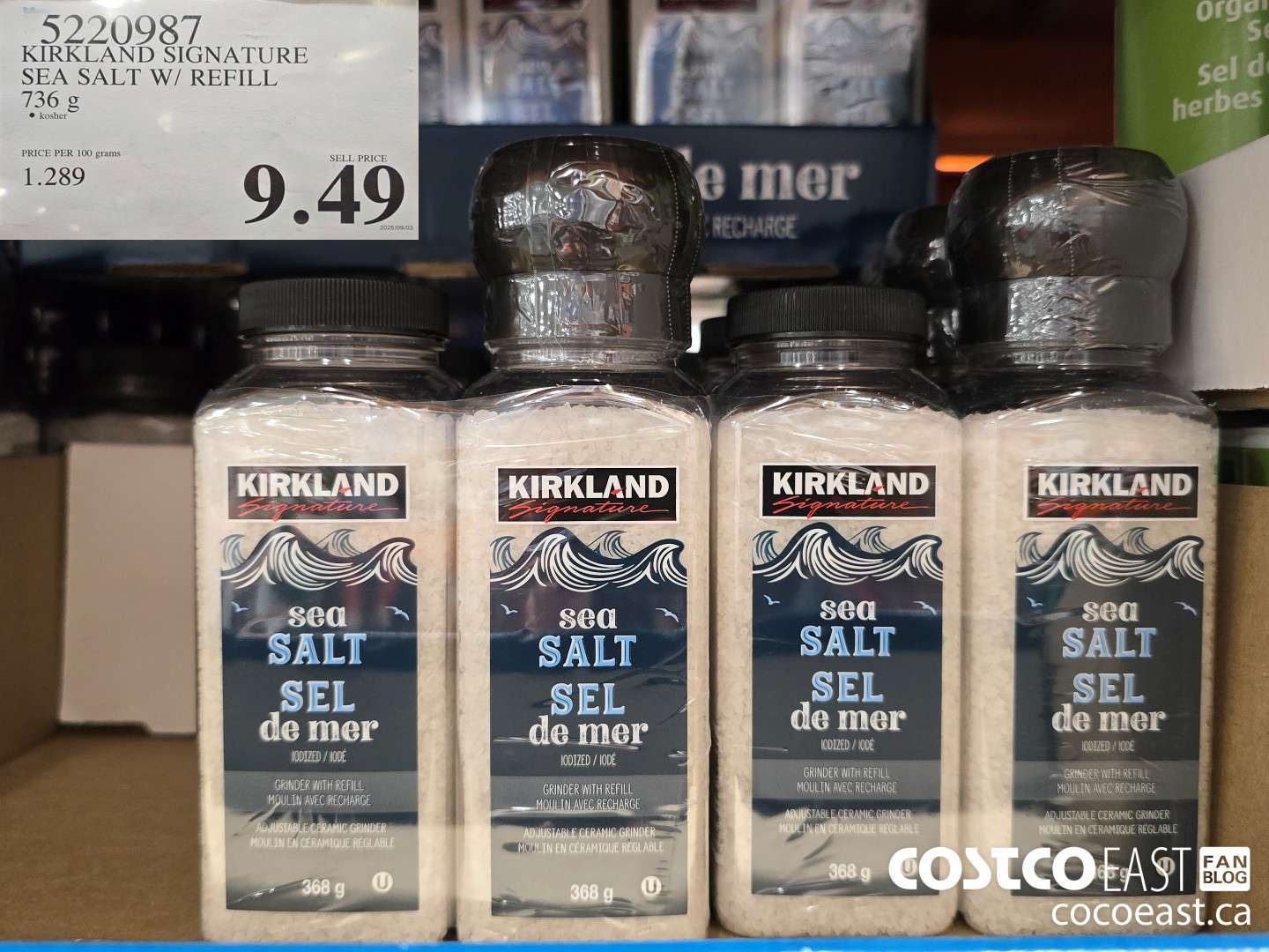 5220987 KIRKLAND SIGNATURE SEA SALT W.REFILL 736 G $9.49