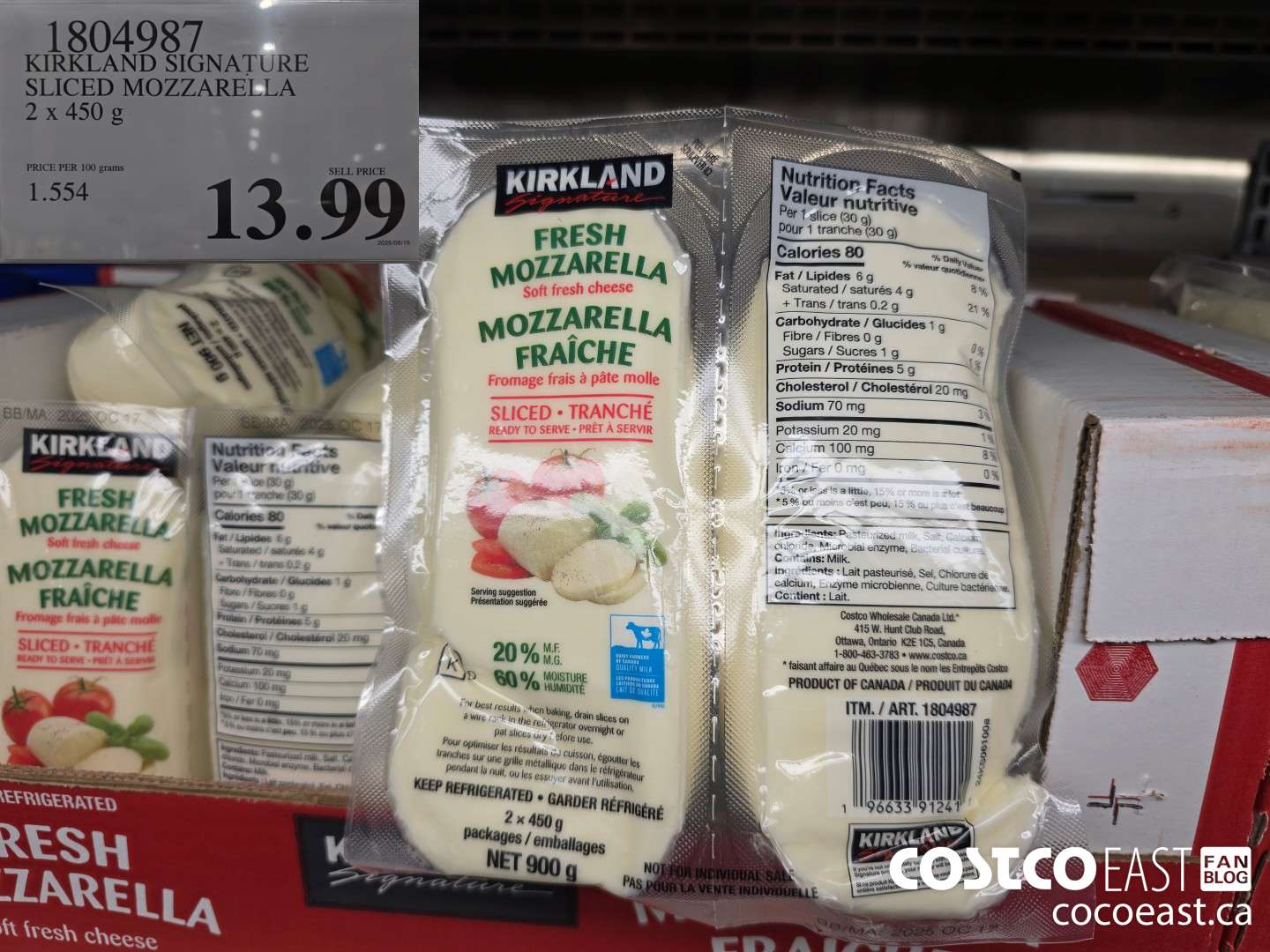 1804987 KIRKLAND SIGNATURE SLICED MOZZARELLA 2x 450 g $13.99