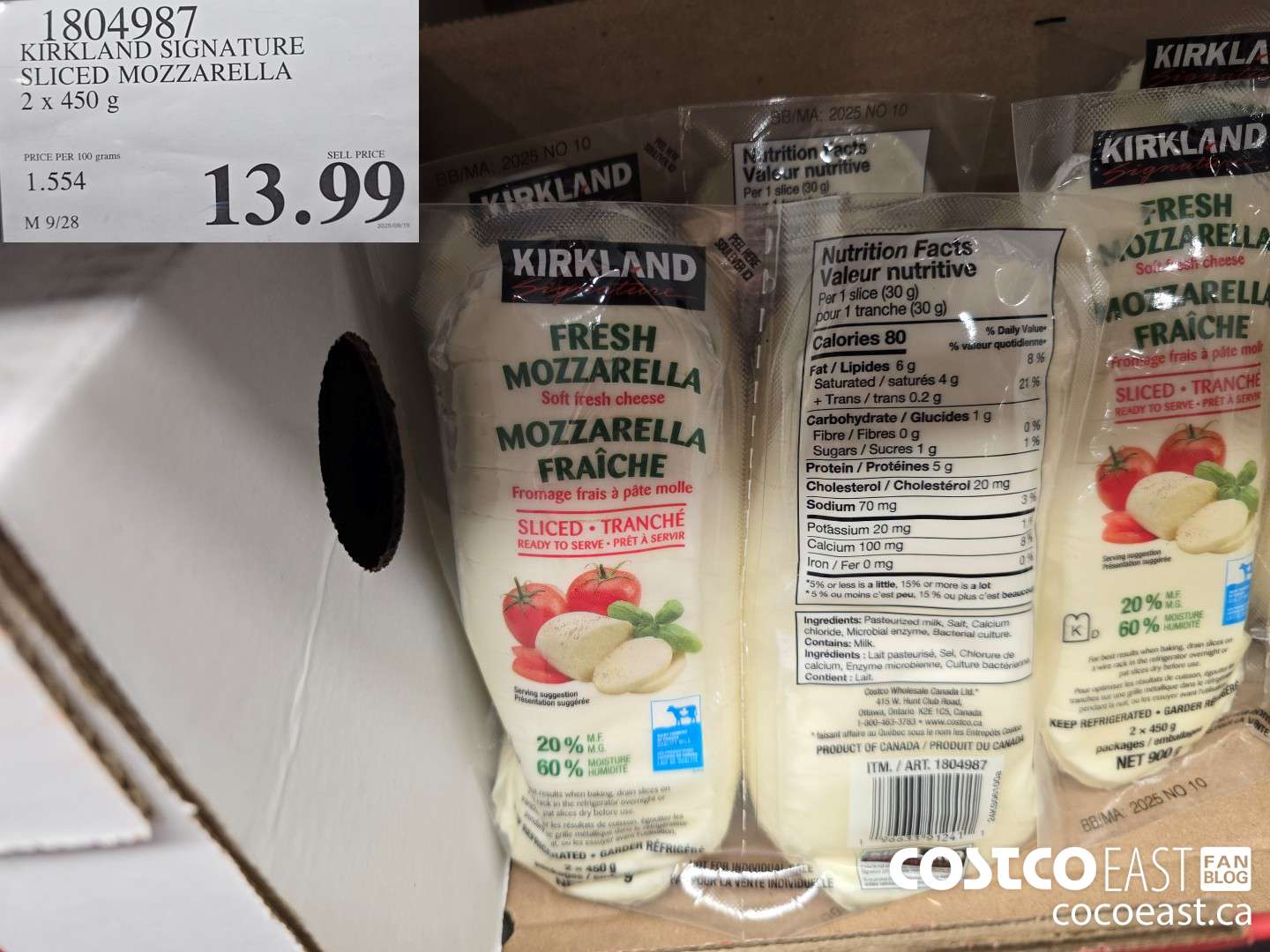 1804987 KIRKLAND SIGNATURE SLICED MOZZARELLA 2x 450 g $13.99