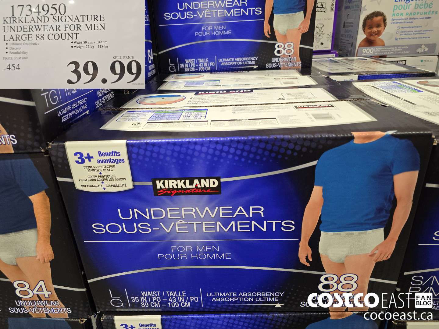 1734950 KIRKLAND SIGNATURE UNDERWEAR FOR MEN LARGE 88 COUNT $39.99