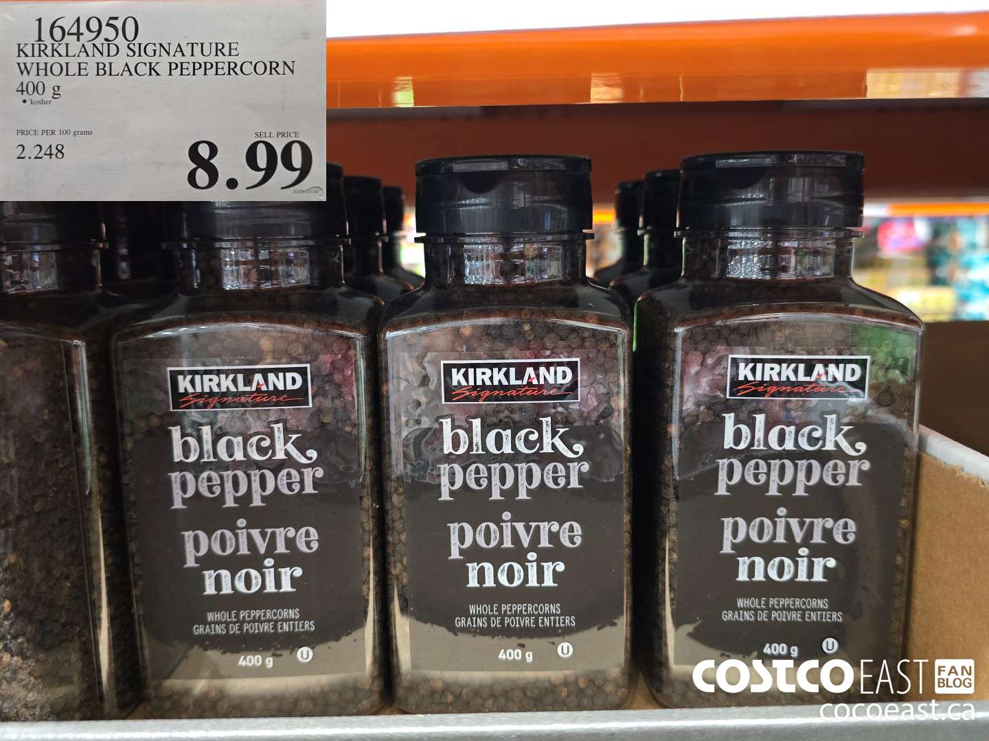 164950 KIRKLAND SIGNATURE WHOLE PEPPERCORNS 400 G $8.99