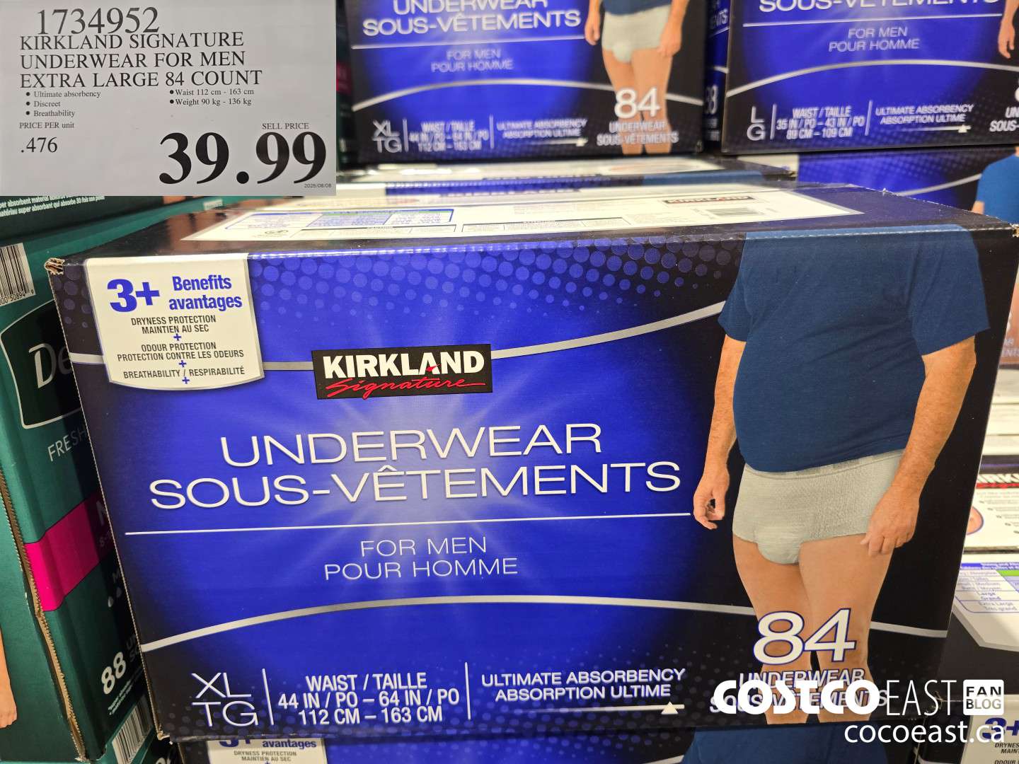 1734952 KIRKLAND SIGNATURE UNDERWEAR FOR MEN EXTRA LARGE 84 COUNT $39.99