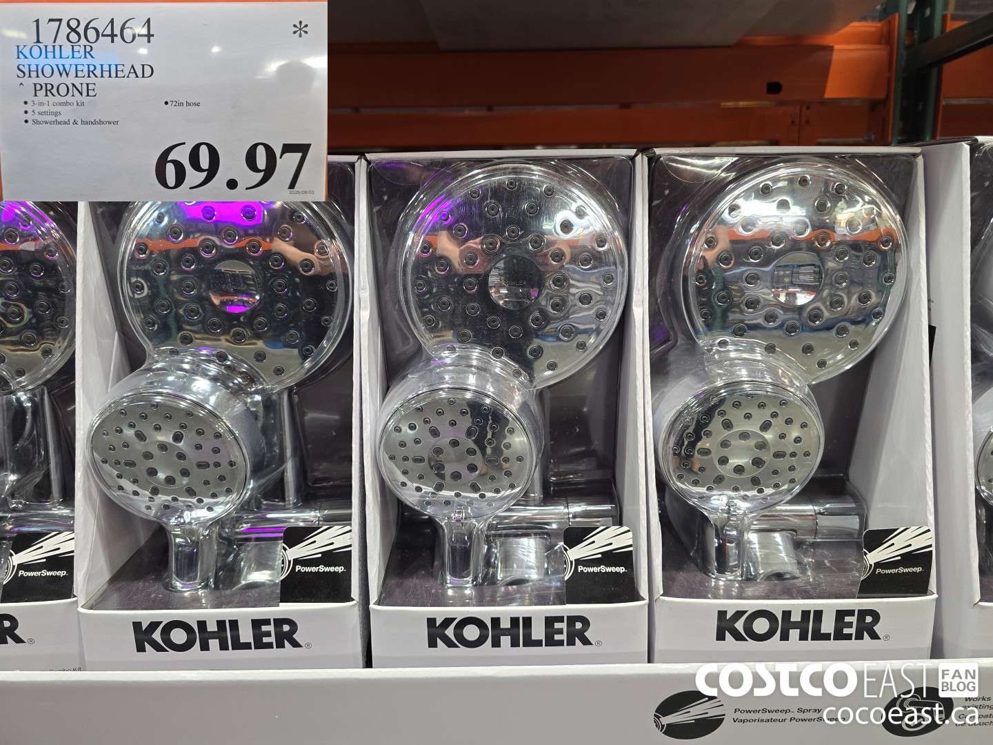 1786464 KOHLER SHOWERHEAD PRONE $69.97