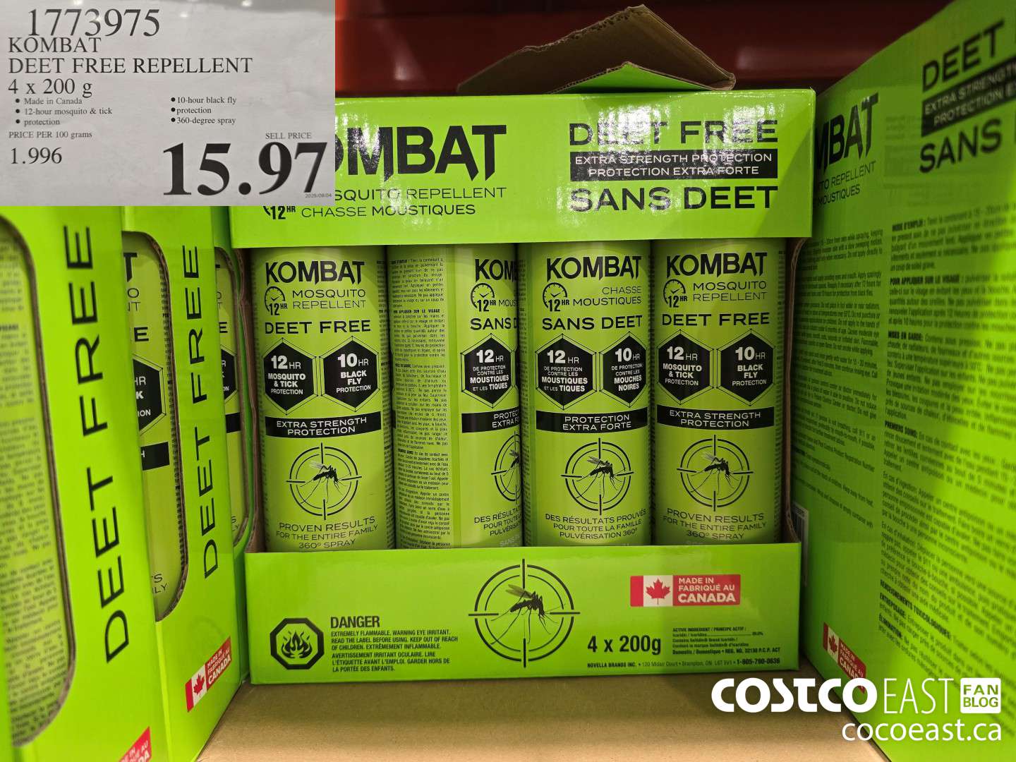 1773975 KOMBAT DEET FREE REPELLENT 4 X 200 G $15.97