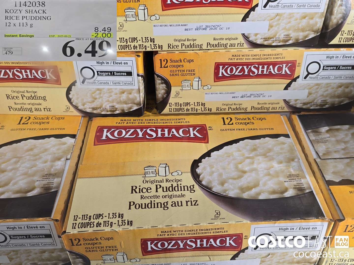1142038 KOZY SHACK RICE PUDDING 12 x 113G ($2.00 INSTANT SAVINGS EXPIRES ON 2025-09-21) $6.49