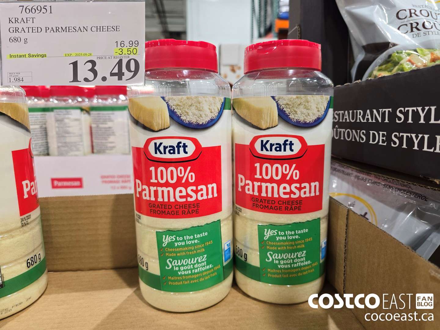 766951 KRAFT GRATED PARMESAN CHEESE 680 G ($3.50 INSTANT SAVINGS EXPIRES ON 2025-09-28) $13.49