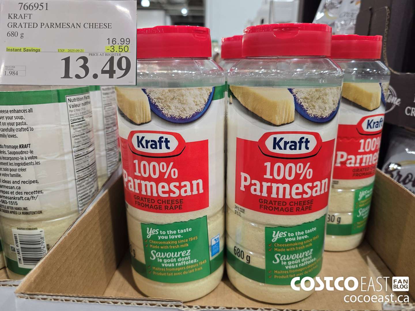 766951 KRAFT PARMESAN CHEESE 680 G ($3.50 INSTANT SAVINGS EXPIRES ON 2025-09-21) $13.49