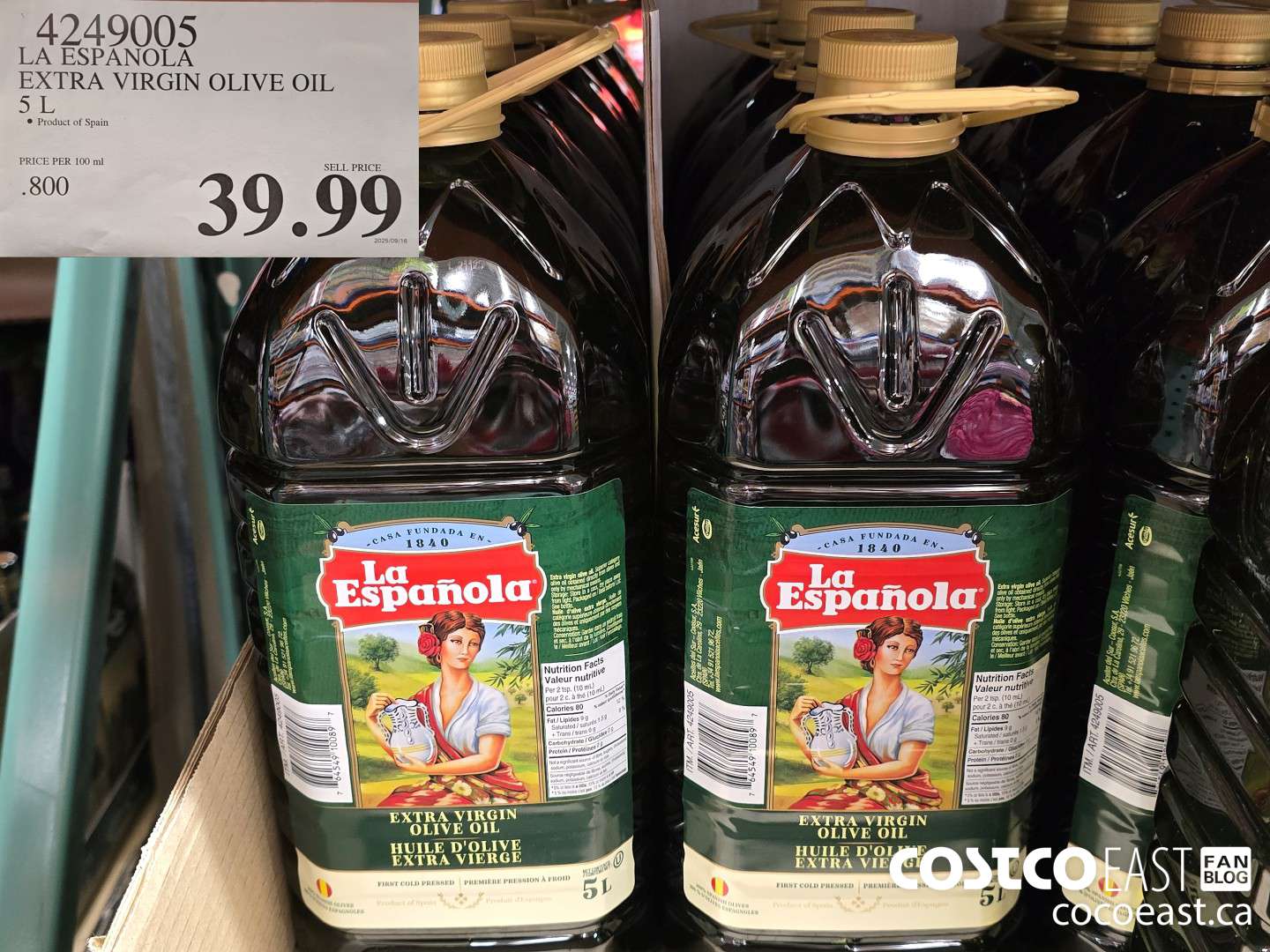 4249005 LA ESPANOLA EXTRA VIRGIN OLIVE OIL 5 L $39.99