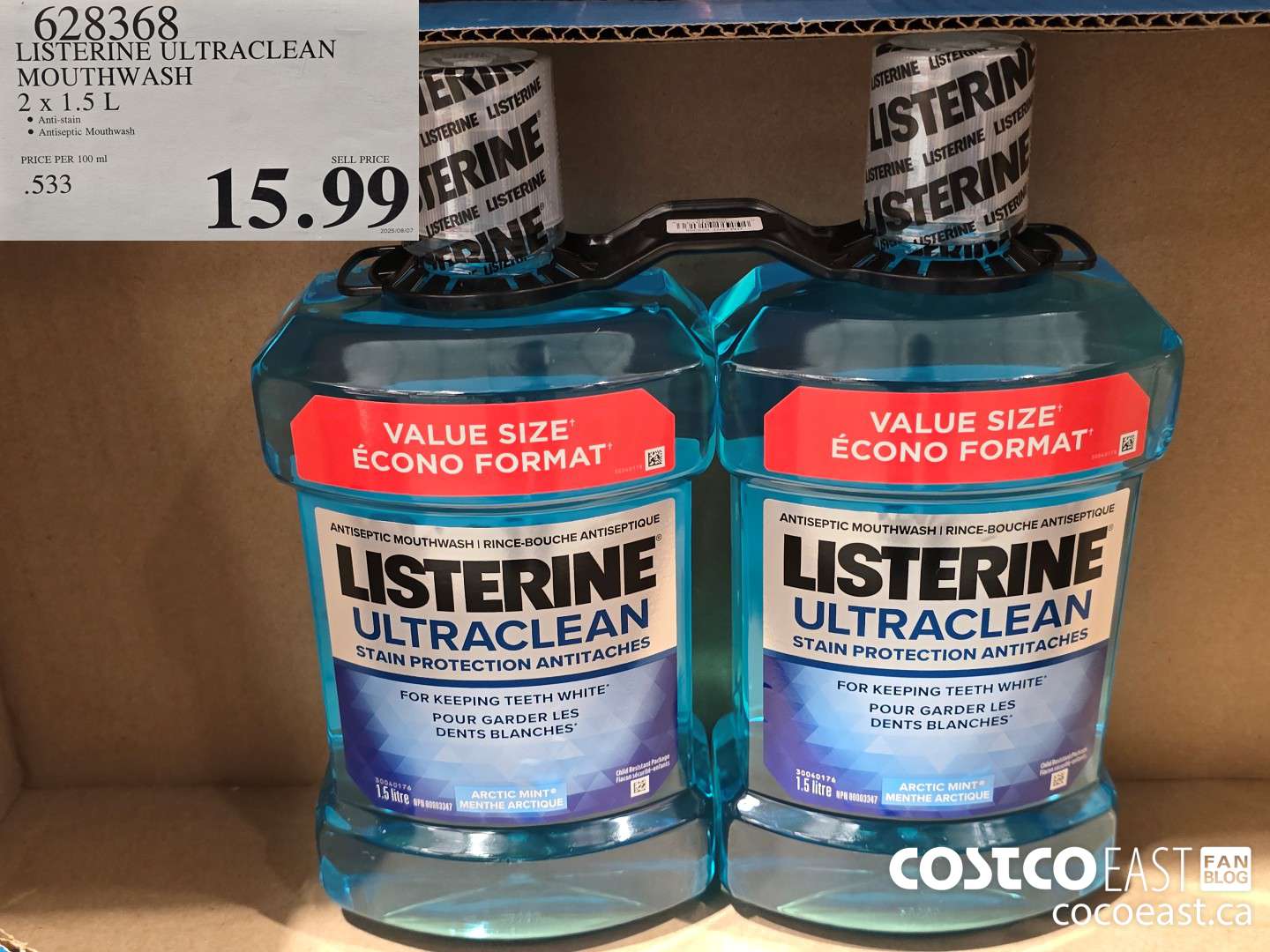 628368 LISTERINE ULTRACLEAN MOUTHWASH 2 x 1.5 L $15.99