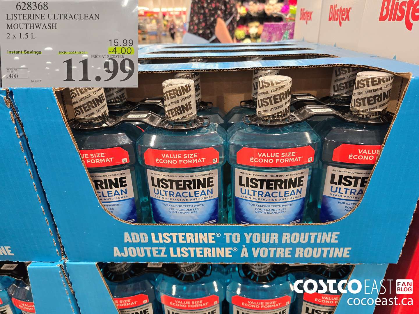 628368 LISTERINE ULTRACLEAN MOUTHWASH 2 x 1.5 L ($4.00 INSTANT SAVINGS EXPIRES ON 2025-10-26) $11.99