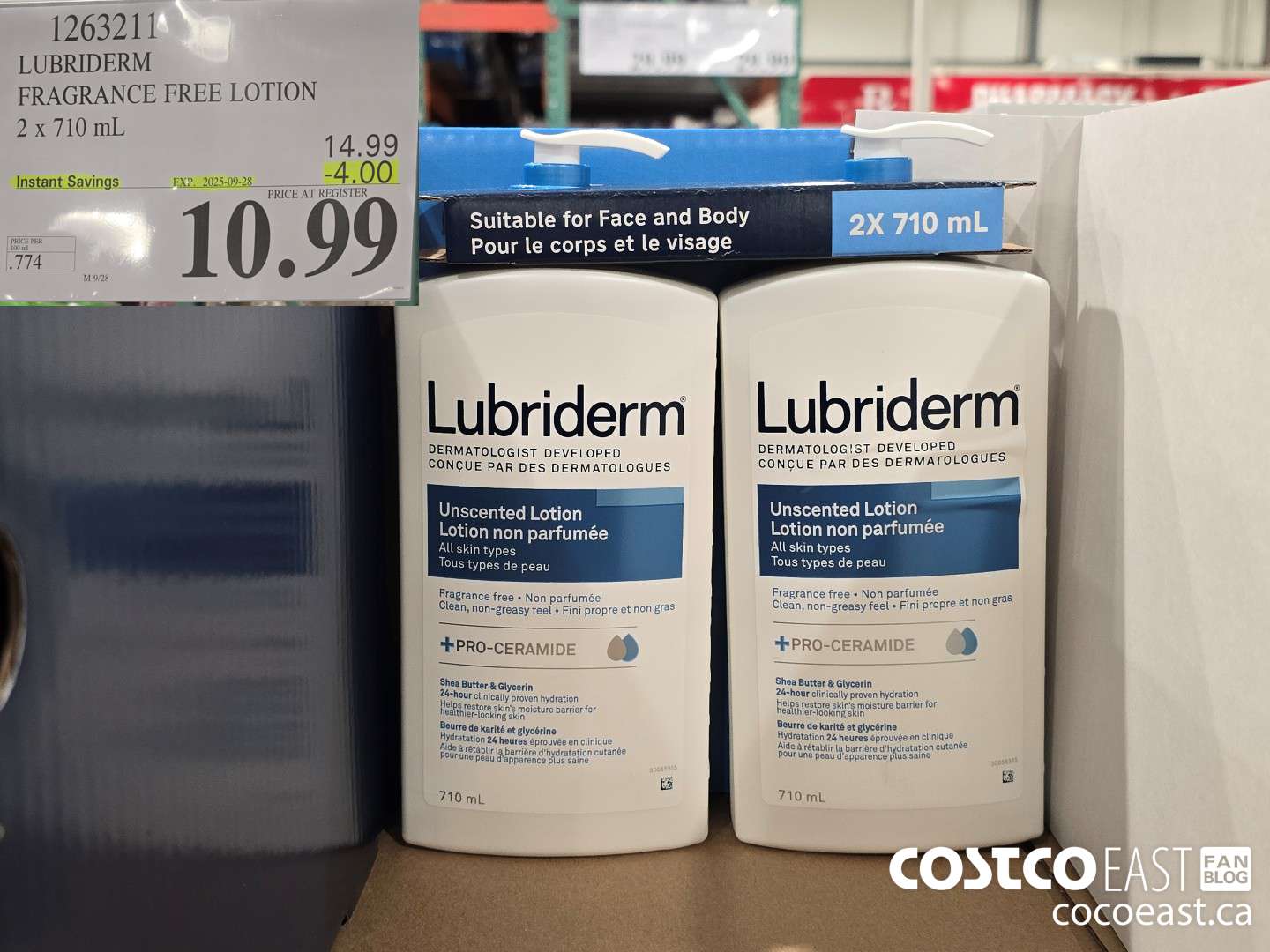 1263211 LUBRIDERM FRAGRANCE FREE LOTION 2 X 710 ML ($4.00 INSTANT SAVINGS EXPIRES ON 2025-09-28) $10.99