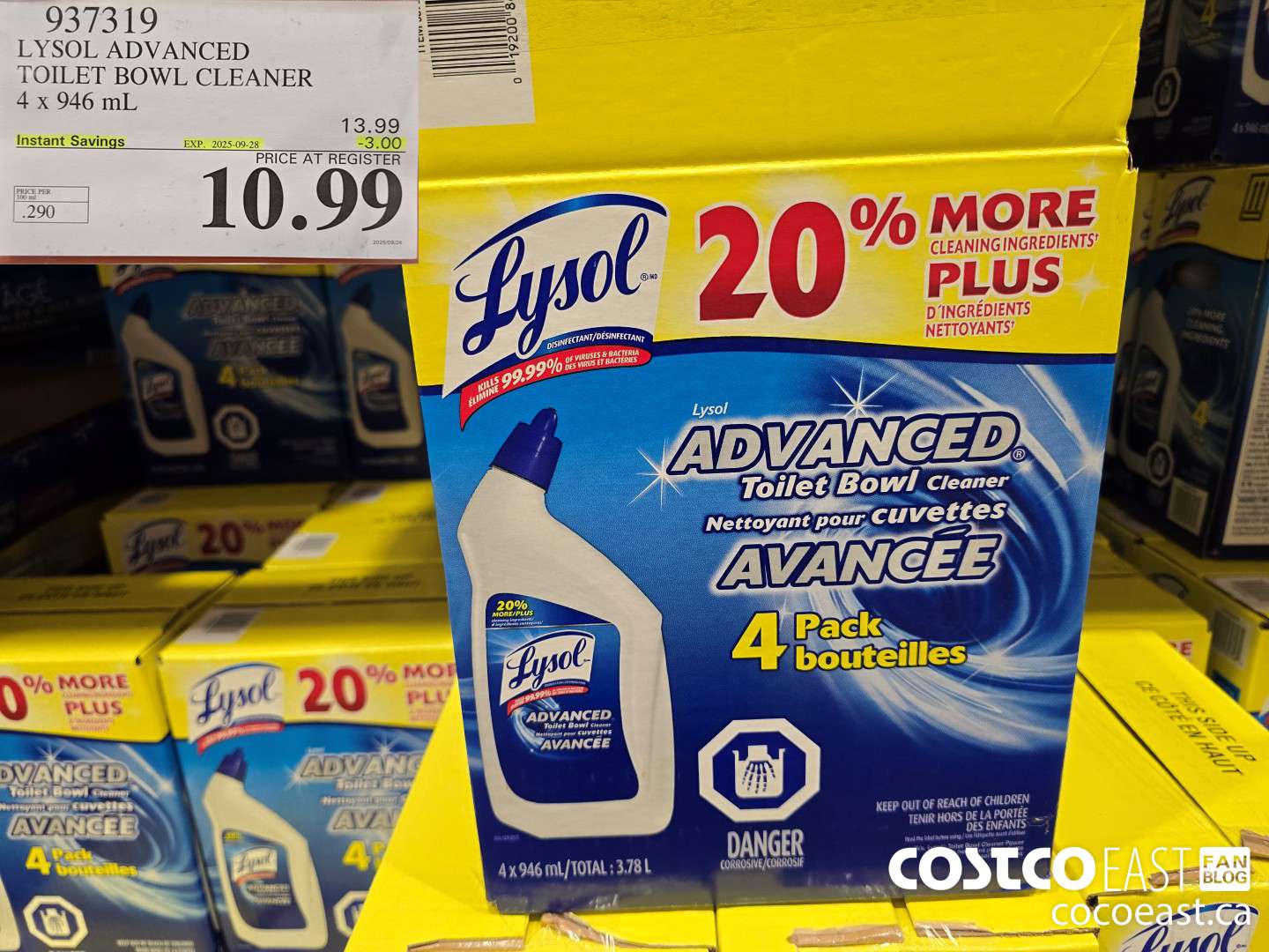 937319 LYSOL ADVANCED TOILET BOWL CLEANER 4 X 946 ML ($3.00 INSTANT SAVINGS EXPIRES ON 2025-09-28) $10.99