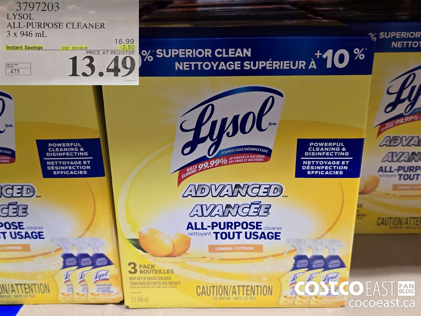 3797203 LYSOL ALL-PURPOSE CLEANER 3 x 946 mL ($3.50 INSTANT SAVINGS EXPIRES ON 2025-09-28) $13.49