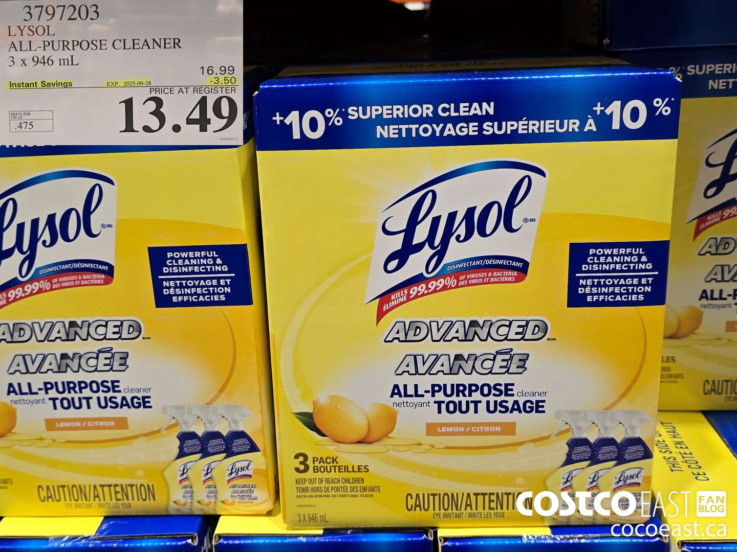 3797203 LYSOL ALL-PURPOSE CLEANER 3 x 946 mL ($3.50 INSTANT SAVINGS EXPIRES ON 2025-09-28) $13.49
