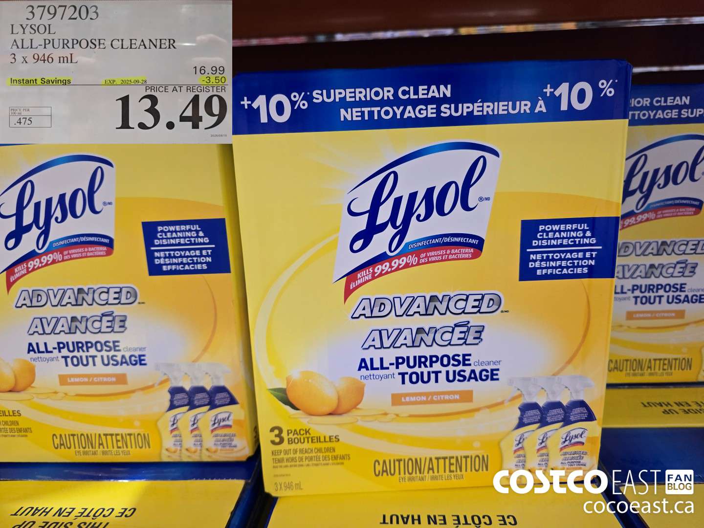 3797203 LYSOL ALL-PURPOSE CLEANER 3 x 946 mL ($3.50 INSTANT SAVINGS EXPIRES ON 2025-09-28) $13.49